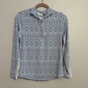 Cabana Life Athletic Half Zip Sun Shirt Small Blue Geometric UPF
